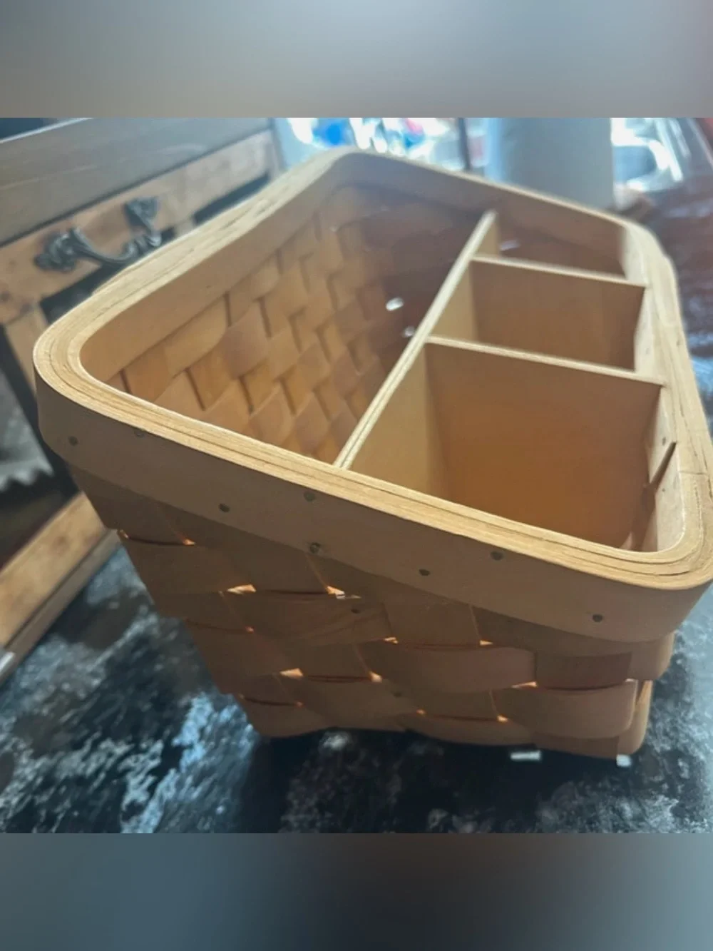 Vintage Woven Wooden Divided Storage Basket - Natural Finish